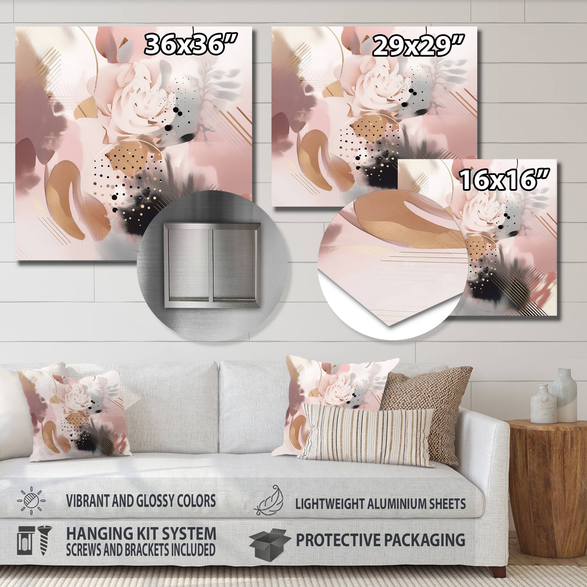 Designart "Pink Rosegold Stripes Complexity III" Modern Shapes